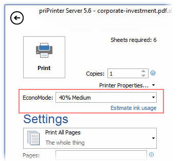 Ink Saving Controls