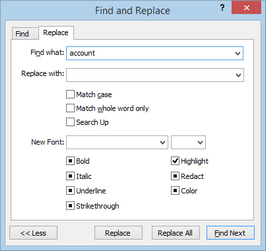 Find and Replace dialog